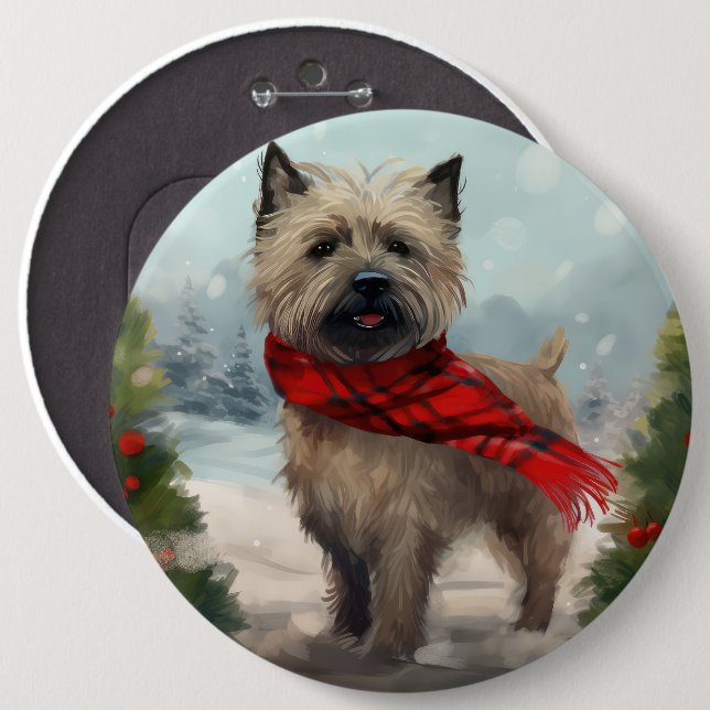 Macaron Rond 15,2 Cm Cairn Terrier Dog dans Noël de neige (Devant & derrière)