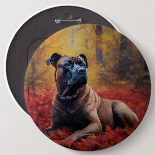 Macaron Rond 15,2 Cm Cane Corso dans les feuilles d'automne qui tombent