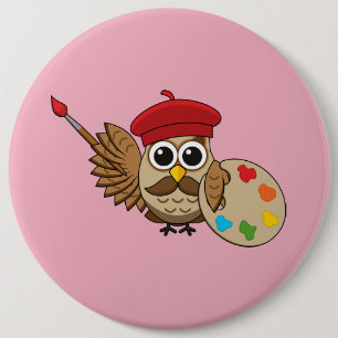 Macaron Rond 15,2 Cm Caricature de Chouette Peintre Cute