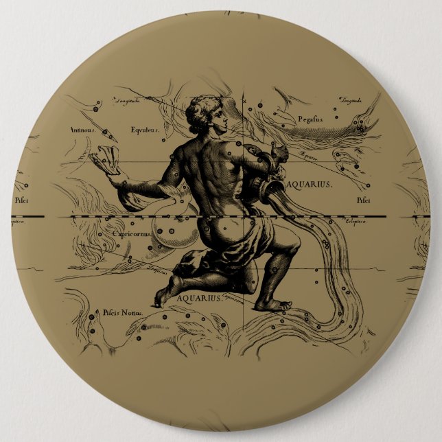 Macaron Rond 15,2 Cm Carte Aquarius Constellation Hevelius 1690 sur Tau (Devant)