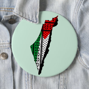 Macaron Rond 15,2 Cm Carte de Palestine avec drapeau et Motif Keffiyeg