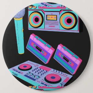 MACARON ROND 15,2 CM CASSETTE , MODÈLE DE BOUTON DE STYLE AUDIO
