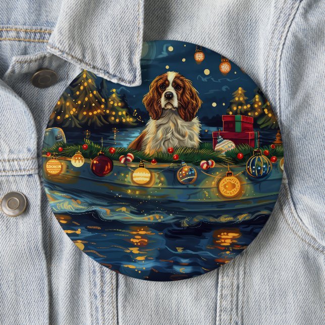 Macaron Rond 15,2 Cm Cavalier King Charles Noël Festive Voyage (En situation)