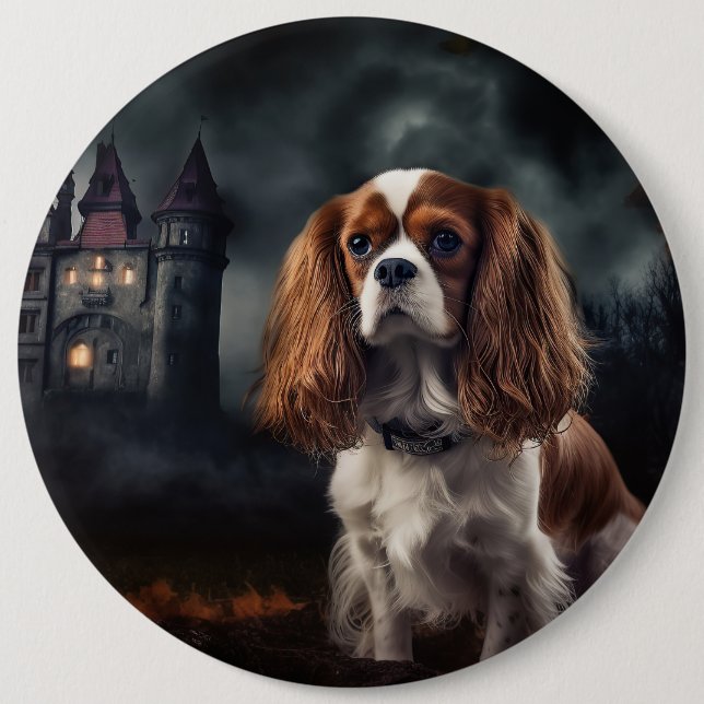 Macaron Rond 15,2 Cm Cavalier King Charles Spaniel Halloween effrayant (Devant)