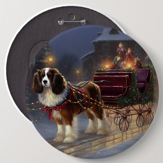 Macaron Rond 15,2 Cm Cavalier King Charles Spaniel Noël Fête (Devant & derrière)