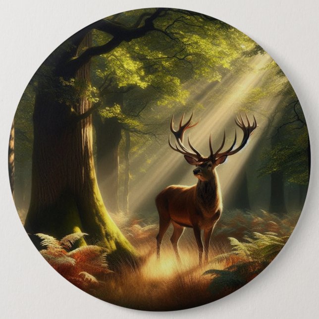 Macaron Rond 15,2 Cm Cerf dans la forêt matinale (Devant)