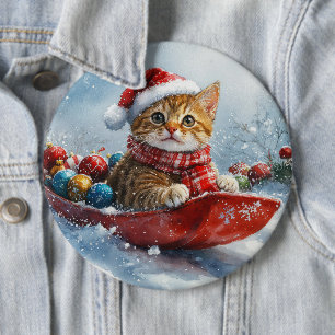 Macaron Rond 15,2 Cm Chat Abyssin en traîneau Laissez neige Noël