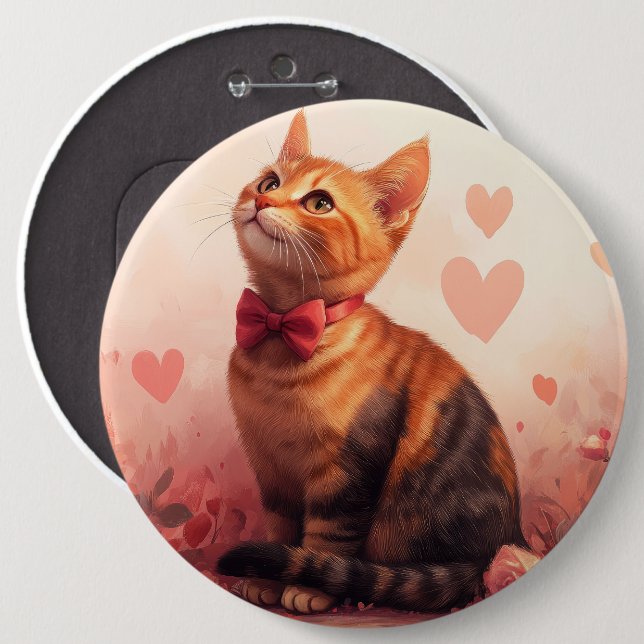 Macaron Rond 15,2 Cm Chat abyssinien avec Rose - Saint Valentin (Devant & derrière)