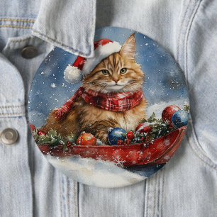 Macaron Rond 15,2 Cm Chat Maine Coon en Traîneau Laissez Tomber la Neig