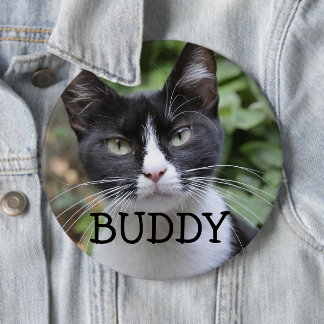 Macaron Rond 15,2 Cm CHAT PHOTO PET CUSTOM Bouton CUSTOM