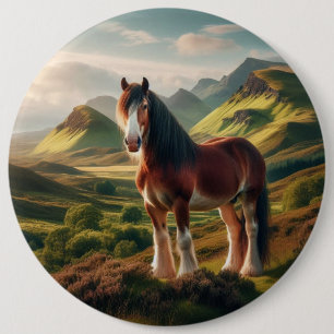 Macaron Rond 15,2 Cm cheval Clydesdale des Highlands d'Écosse
