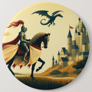 Macaron Rond 15,2 Cm Chevalier médiéval/dragon/château fantastique
