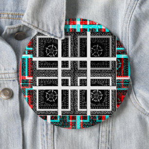 Macaron Rond 15,2 Cm Chic Damier Graphisme Noir, Blanc & Rouge Art Des