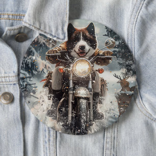 Macaron Rond 15,2 Cm Chien Akita Américain en moto Noël 