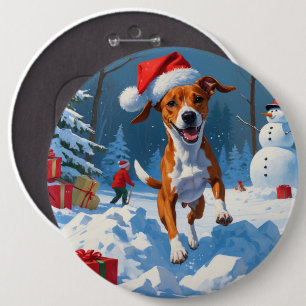 Macaron Rond 15,2 Cm Chien Basenji Jouant dans la Scène hivernale ennei
