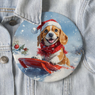 Macaron Rond 15,2 Cm Chien Beagle en Traîneau Qu'il neige Noël