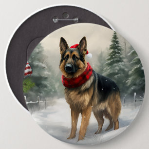 Macaron Rond 15,2 Cm Chien berger allemand en Noël de neige