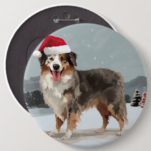 Macaron Rond 15,2 Cm Chien berger australien en Noël de neige