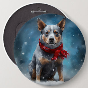 Macaron Rond 15,2 Cm Chien de Heeler Bleu à Noël de neige