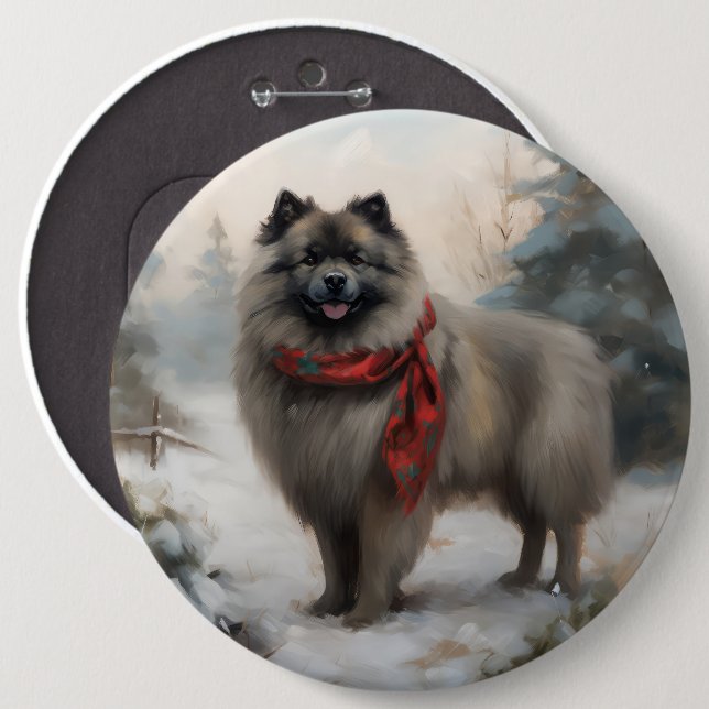 Macaron Rond 15,2 Cm Chien de Keeshond à Noël de neige (Devant & derrière)