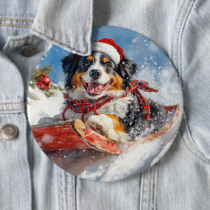 Macaron Rond 15,2 Cm Chien de Montagne bernois en luge Noël