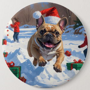 Macaron Rond 15,2 Cm Chien de taureau français coule en neige avec Casq