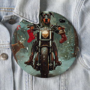 Macaron Rond 15,2 Cm Chien Doberman à moto Noël