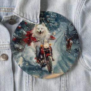 Macaron Rond 15,2 Cm Chien Esquimau Américain à moto Noël