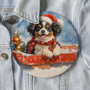 Macaron Rond 15,2 Cm Chien Japonais Chin en Traîneau Laissez-le Neiger 