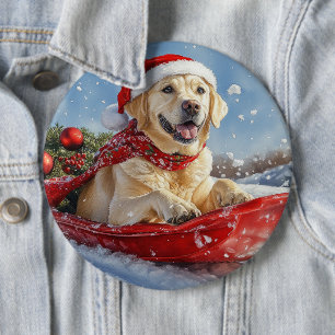 Macaron Rond 15,2 Cm Chien Labrador dans un traîneau Laissez neige Noël