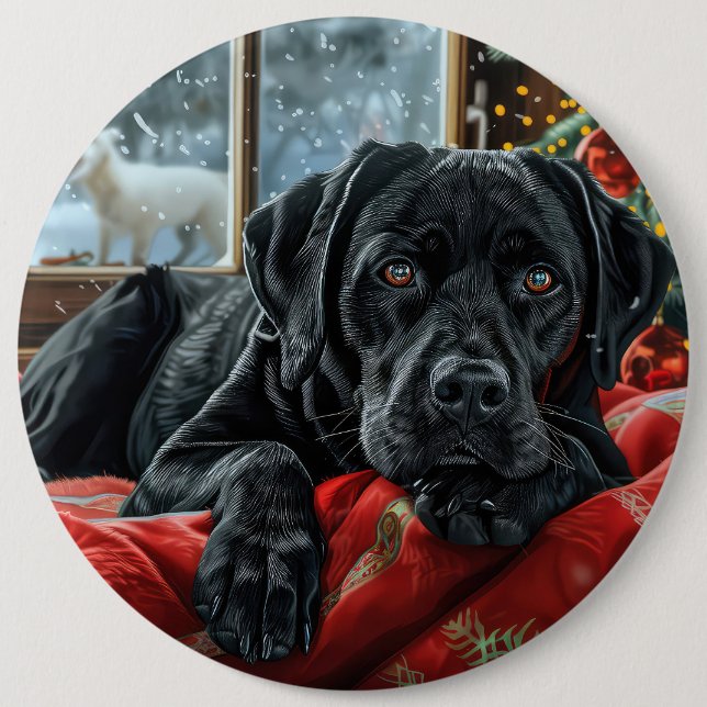 Macaron Rond 15,2 Cm Chien Labrador noir Noël Festif (Devant)