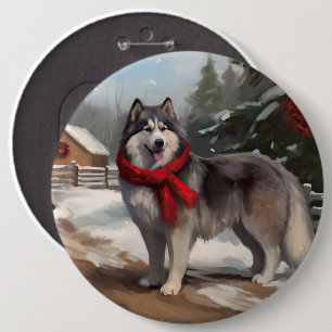 Macaron Rond 15,2 Cm Chien malamué de l'Alaska en Noël de neige