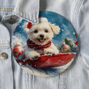 Macaron Rond 15,2 Cm Chien maltais en traîneau Laissez tomber la neige 
