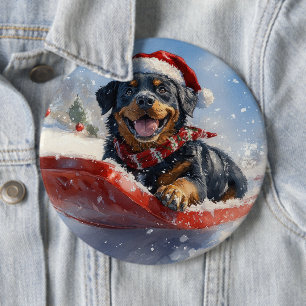 Macaron Rond 15,2 Cm Chien Rottweiler en Traîneau Qu'il neige Noël