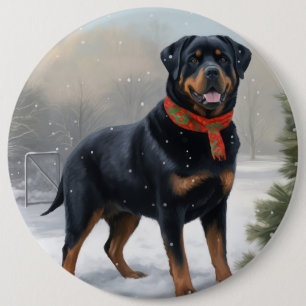 Macaron Rond 15,2 Cm Chien Rottweiler pendant Noël de neige