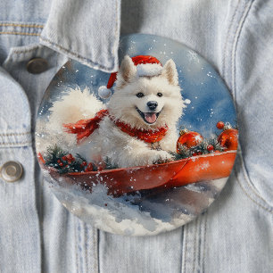 Macaron Rond 15,2 Cm Chien Samoyède dans un Traîneau Qu'il neige Noël