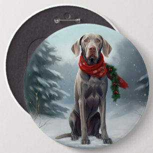 Macaron Rond 15,2 Cm Chien Weimaraner à Noël de neige