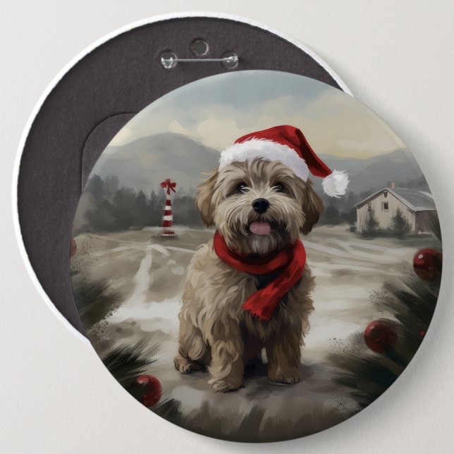 Macaron Rond 15,2 Cm Chien Yorkipod en Noël de neige (Devant & derrière)