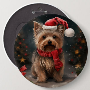 Macaron Rond 15,2 Cm Chien Yorkshire Terrier dans la neige de Noël