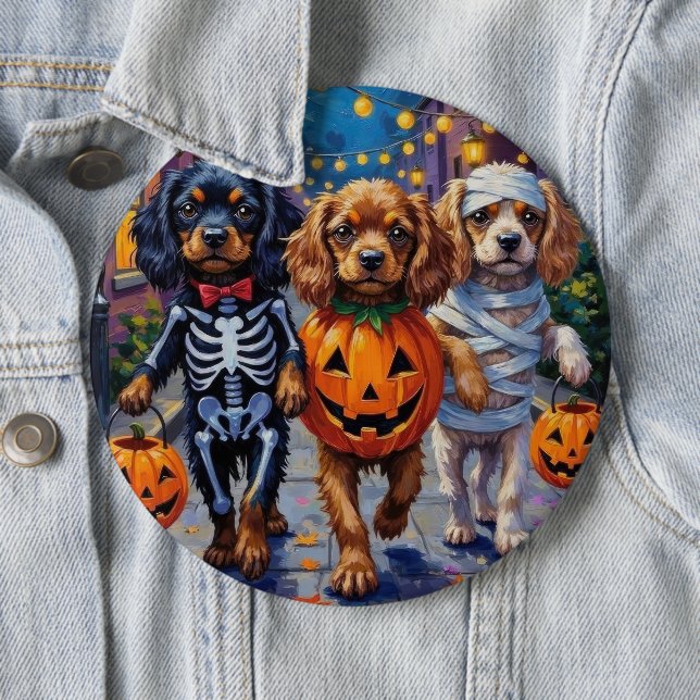 Macaron Rond 15,2 Cm Chiens Espagnols Tibétains En Costumes D'Halloween (En situation)