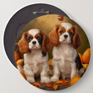 Macaron Rond 15,2 Cm Chiots Cavalier King Charles Spaniel Automne Citro