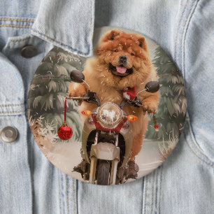 Macaron Rond 15,2 Cm Chow Chow Chien chevauchant la moto Noël