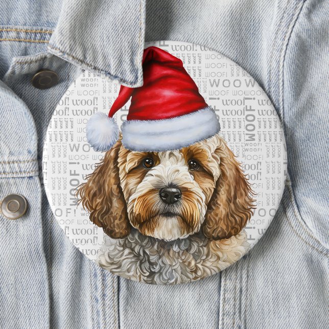 Macaron Rond 15,2 Cm Cockapoo de Noël de chien Père Noël (En situation)