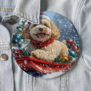 Macaron Rond 15,2 Cm Cockapoo Dog in Sledge Let it Neige Christmas