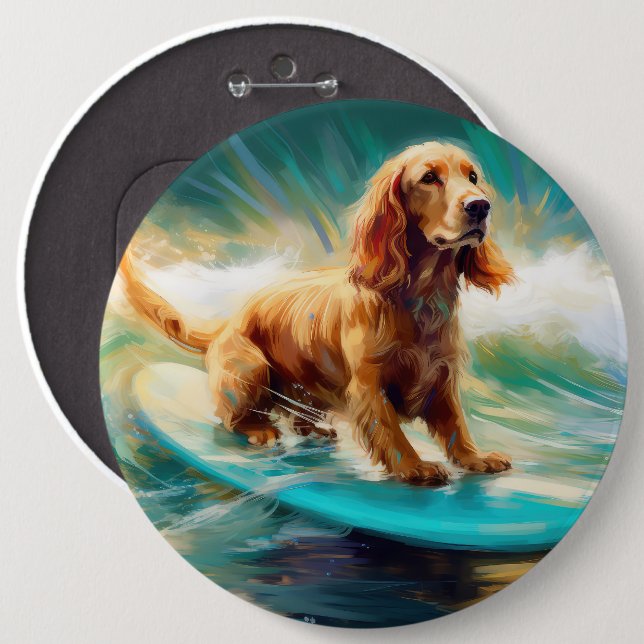 Macaron Rond 15,2 Cm Cocker Spaniel Beach Surf Peinture (Devant & derrière)
