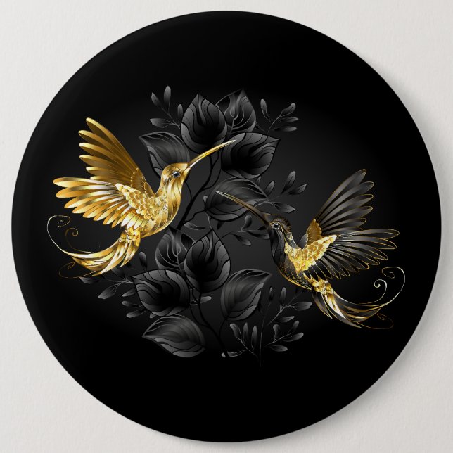 Macaron Rond 15,2 Cm Colibri noir et or (Devant)