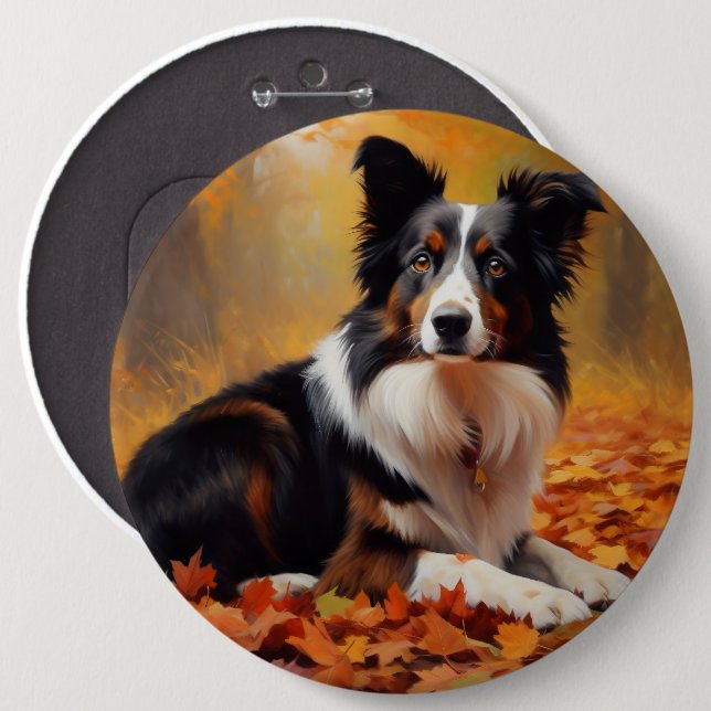 Macaron Rond 15,2 Cm Collie frontalier à l'automne Feuilles automne Ins (Devant & derrière)