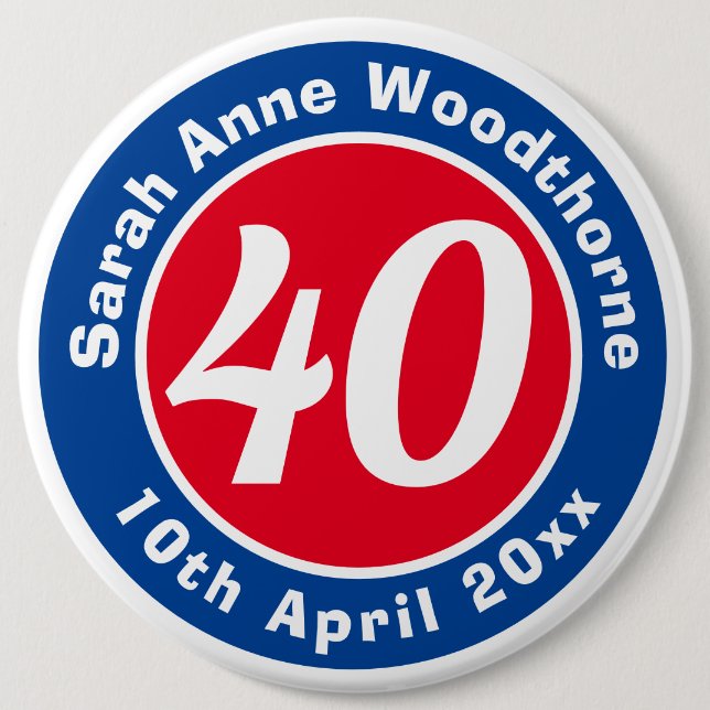 Macaron Rond 15,2 Cm Commémoration d'anniversaire avec le nom, l'âge et (Devant)