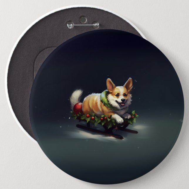 Macaron Rond 15,2 Cm Corgi neige de Noël hiver (Devant & derrière)