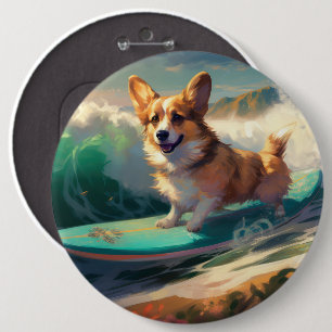 Macaron Rond 15,2 Cm Corgi  Plage Surf Peinture